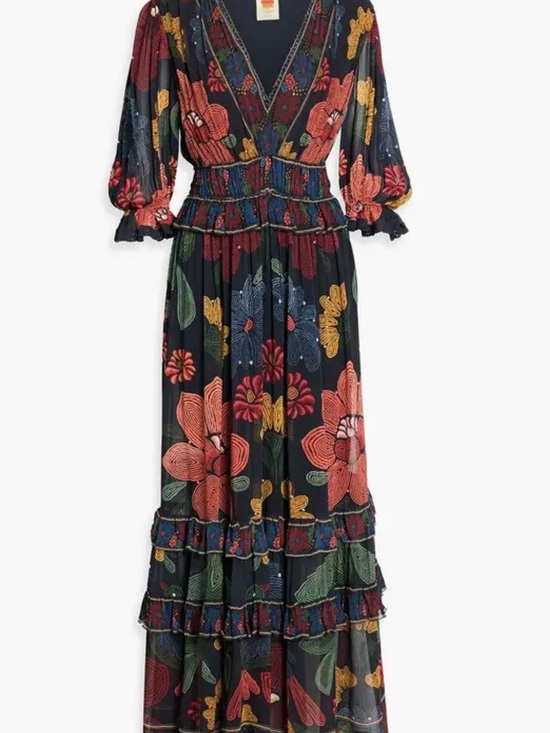 FARM Rio Dresses & Skirts - Farm Rio Floral V-Neck Tiered Maxi Dress in Black